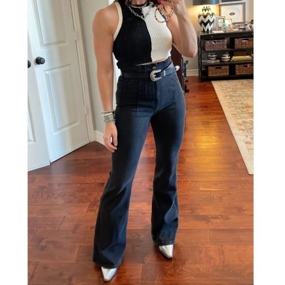 FREE PEOPLE We The Free Jayde Flare Jeans in Wash Onyx Size US 25